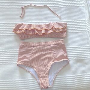 Lilipretty yellow white striped high waist bikini, never worn, medium runs small